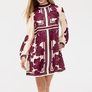 JW Floral Print Long Sleeve Mini Dress, XS. NWT